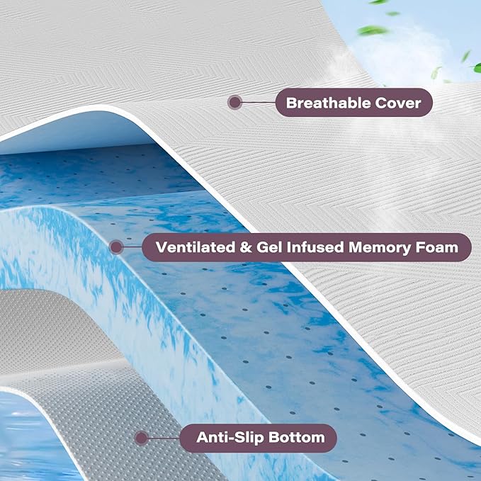3 Inch Memory Foam Mattress Topper Queen with Removable Soft Cover and Pillows Ventilated Breathable Cooling Mattress Pad Portable Bed Topper for Back Pain, CertiPUR-US Certified
