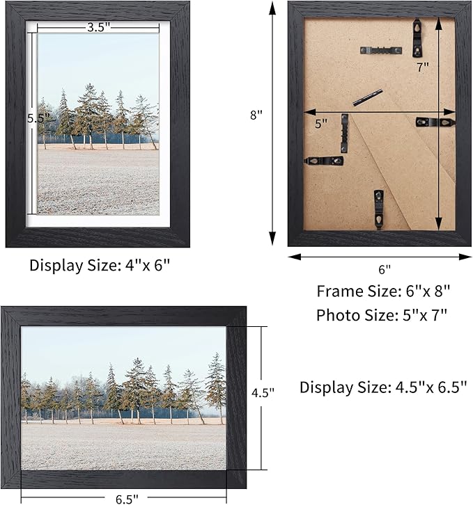 Axeman Solid Oak Black Photo Frame - 5x7 Picture Frame With Mat For 4x6 - Hanging Hardware Included