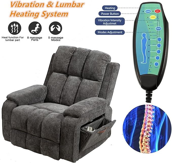 Power Lift Recliner Chairs for Elderly, Big and Tall Recliners 400 lbs, Lay Flat Recliner with Extended Footrest Heat & Massage and Side Storage Cup Holder for Adults LazyBoy Sleeping