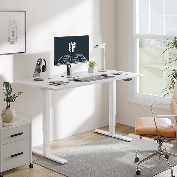 FLEXISPOT E6 MAX Dual Motor 3 Stages Standing Desk 48x30 Inch Whole-Piece Board Electric Height Adjustable Stand Up Desk 150KG Load Capacity(White Frame + White Desktop)