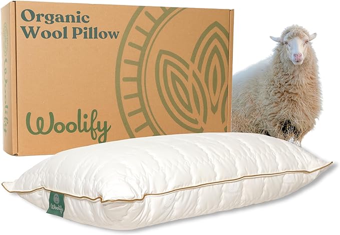 Organic Wool Pillow - Adjustable Loft for Personalized Comfort - Firm to Soft Support - Cooling & Breathable Quilted Cotton Cover - for Side, Back, Stomach Sleepers - 1 Pack (King (U.S. Standard))