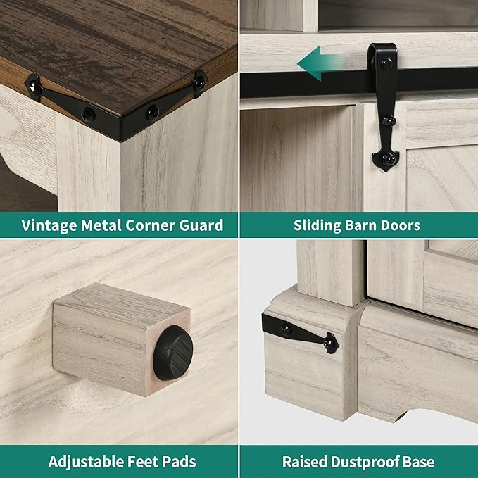 YITAHOME TV Stand for 75 Inch TV with Power Outlets, LED TV Stands Farmhouse Entertainment Center TV Media Console with Sliding Barn Doors for Living Room, Off White & Walnut Grain