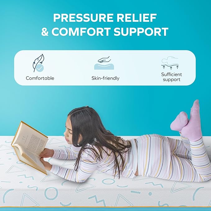 MLILY JAMA 6 Inch Kids Full Size Mattress, Memory Foam Medium Firm, Made in The USA of US Foam and Global Materials,CertiPUR-US Certified, 75x54x6,Blue