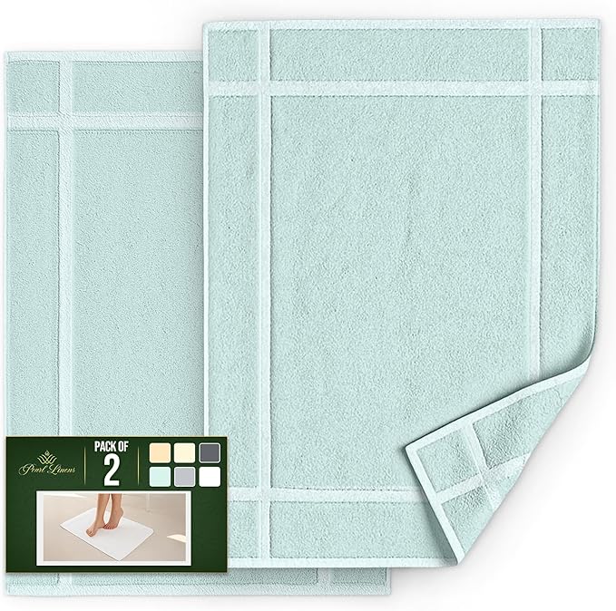 Pearl Linens Pack of 2 100% Cotton Bath Mat 20x30 inches, Soft & Absorbent Quick Dry Bathroom Mat Set, Not Bathroom Rugs, After Shower Mat, Bath Tub Mat, 687 GSM, Machine Washable, Mint Green