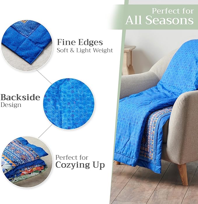 Maison d' Hermine Throw Blanket for Couch Lightweight Soft Warm Breathable Cotton Throw Blankets for Bed Girls Boys Women Men Gifts Sofa Travel Living Room Chair Bedding (50"x60", Peacock)