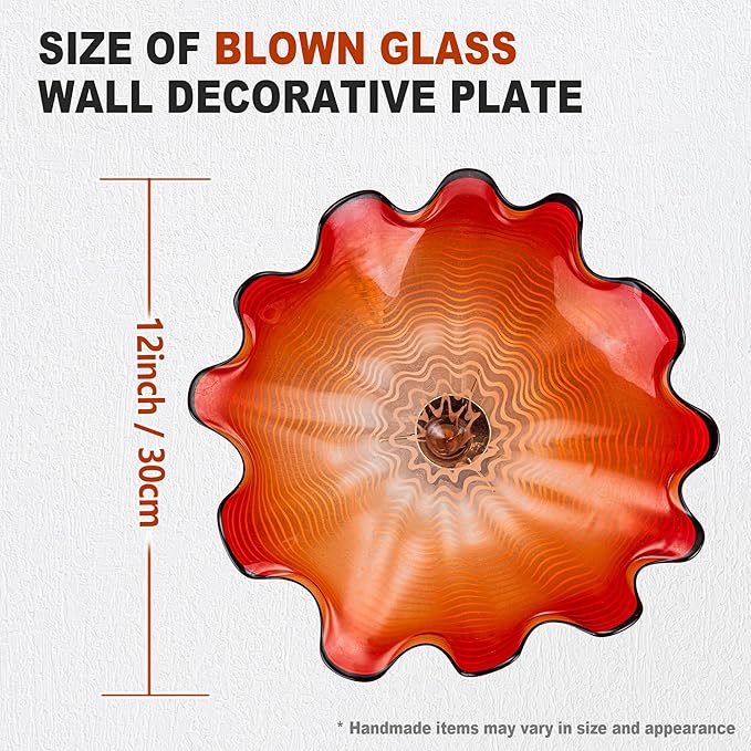 Hand Blown Glass Wall Plates Decor, Modern Unique Glass Wall Art, Murano Blown Glass Wall Art with Transparent and Easy to Clean for Staircase, Living Room, Kitchen, Hallway