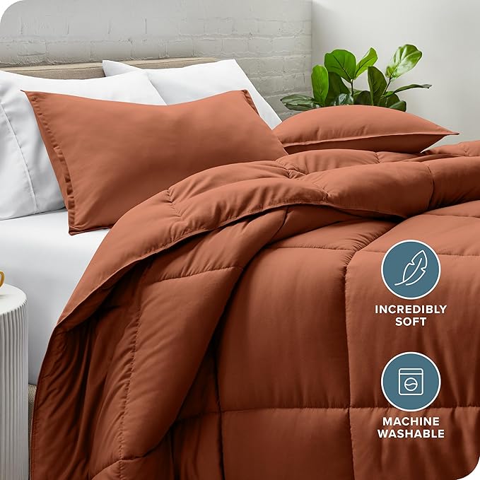 Bare Home Comforter Set - Queen Size - Ultra-Soft - Goose Down Alternative - Premium 1800 Series - All Season Warmth (Queen, Terracotta)