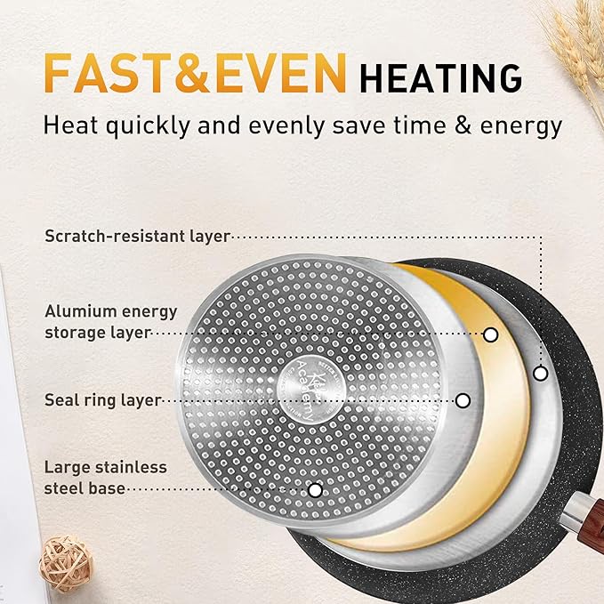 DishDelight 17 Piece Pots and Pans Set Non Stick, Nonstick Induction Granite Kitchen Cookware Set, Non Toxic Cookware Set with Frying Pans and Saucepan, Cooking Sets Pots and Pans, Black