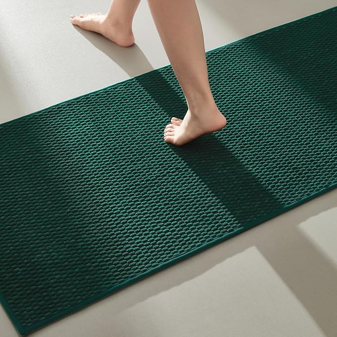 Bathroom Runner Rugs Non Slip Washable Chenille Bath Rug for Long Bath Mats, Dark Green 24"x70"
