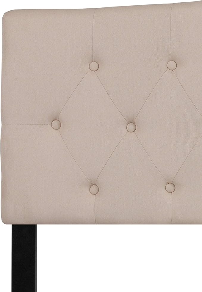 EMMA + OLIVER Tufted Upholstered King Size Headboard in Beige Fabric