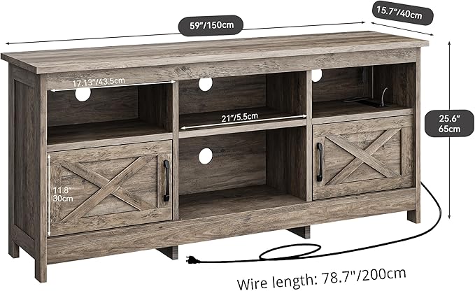 YITAHOME TV Stand for 65 Inch TVs, Entertainment Center with Storage Cabinets, Power Outlet & LED Light, Media Console Living Room Furniture, Washed Gray