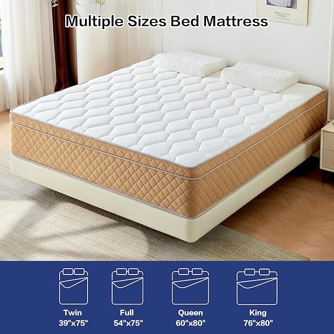 Full Mattress, 12 inch Memory Foam Mattress Medium Firm Mattress, Fiberglass Free, CertiPUR-US Certified Safe Materials, 7 Zon Pocket Springs, Mattress in a Box