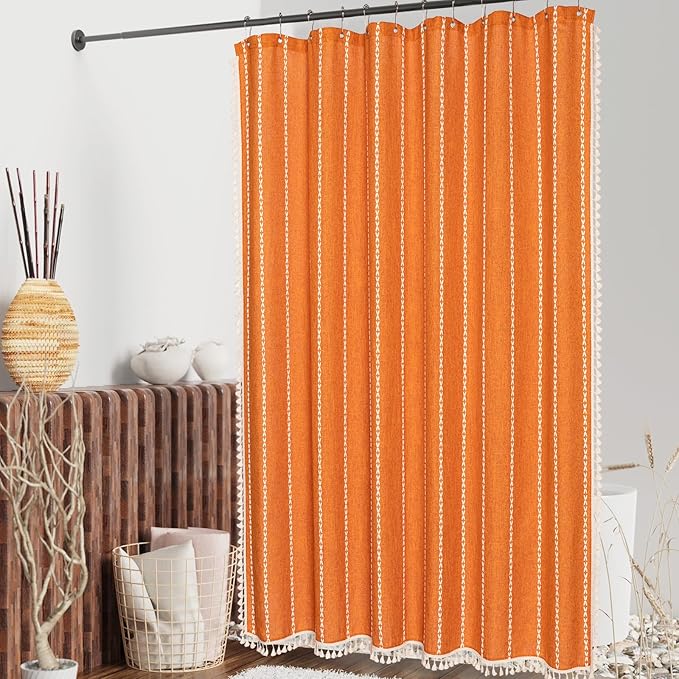 MitoVilla Orange Small Stall Shower Curtain 36 x 72, Half Size Narrow Polyester Linen Heavy Fabric Shower Curtains for Boho Farmhouse Bathroom Decor, Wrinkle Resistant Cloth Shower Curtain