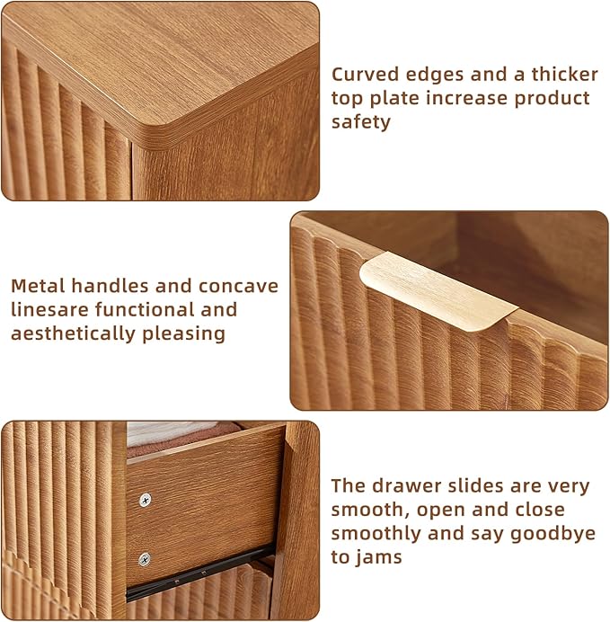 LEYAOYAO Fluted 5 Drawers Dresser for Bedroom Set of 2, 41" Tall Modern Chest of Drawers with Metal Handle, Curved Profile Design,Brown Wood Drawer Organizer for Bedroom, Living Room, Hallway