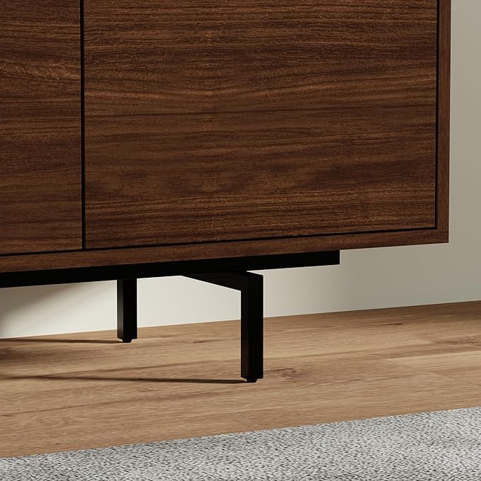 Norrhaus 75" x 20" Walnut 4-Door TV Stand in Walnut - Modern TV Console Made from Quality Engineered Hardwood with Water Resistant Melamine Veneer - No Tools Frame Assembly