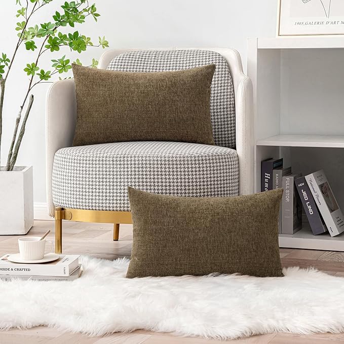 MIULEE Pack of 2 Coffee Throw Pillow Covers 12x20 Inch Soft Chenille Pillow Covers for Sofa Living Room Couch Solid Dyed Cases