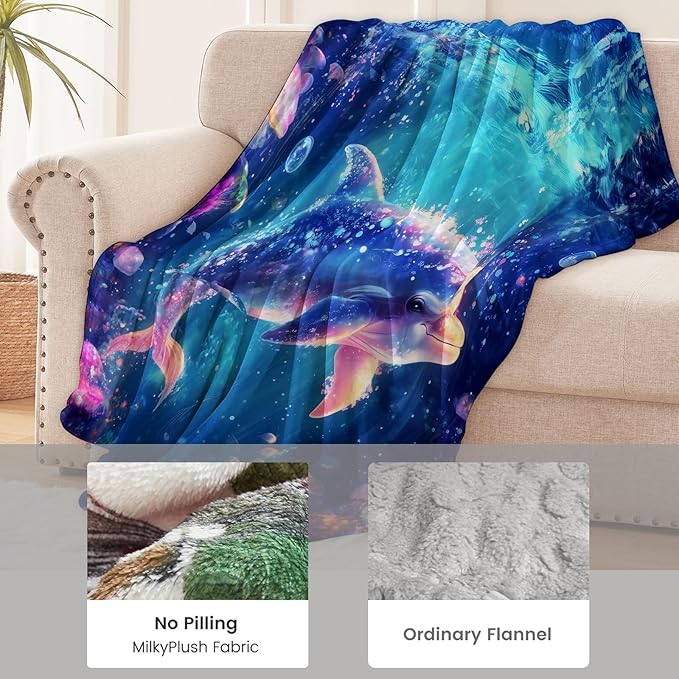 Dolphin Blanket for Kids Adults, Dolphin Gifts Flannel Throw Blanket, Dolphin Decor Lightweight Warm Soft for Sofa Couch Bed Living Room Office 60" x 80"