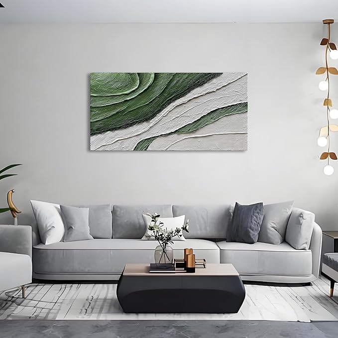 Art Hand-Painted Green Texture Oil Painting Modern Abstract Canvas Art Home Wall Decoration 24x48 inches