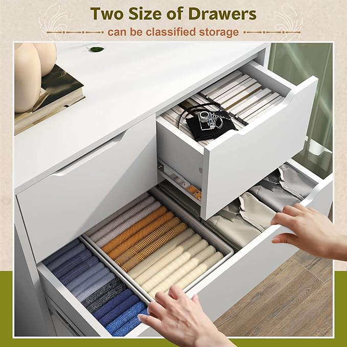 6 Drawer Dresser for Bedroom Tall Chest of Drawers for Hallway, Closet,White,43.2" H X 27.6" W X15.6 D