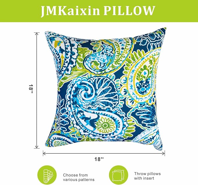 Outdoor Pillows, Pack of 2 Waterproof Decorative Throw Pillows with Inserts, 18”x18” Square Pillows for Couch, Sofa and Patio Furniture