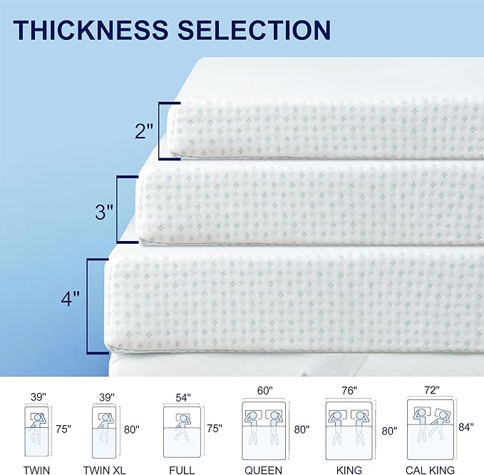 Subrtex 4 Inch Mattress Topper Cover (Only Cover) Mattress Topper Protector Bedding Rayon Made from Bamboo Removable Mattress Encasement with Zippers, Full