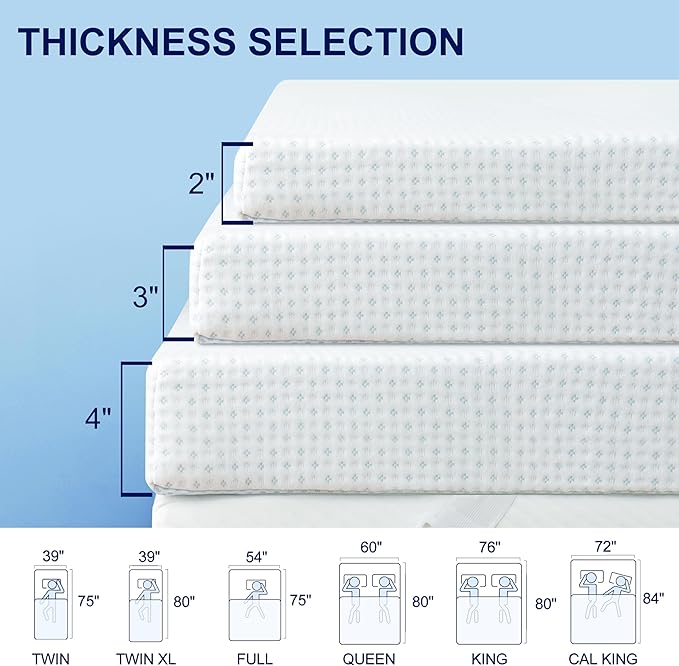 Subrtex 4 Inch Mattress Topper Cover (Only Cover) Mattress Topper Protector Bedding Rayon Made from Bamboo Removable Mattress Encasement with Zippers, Twin