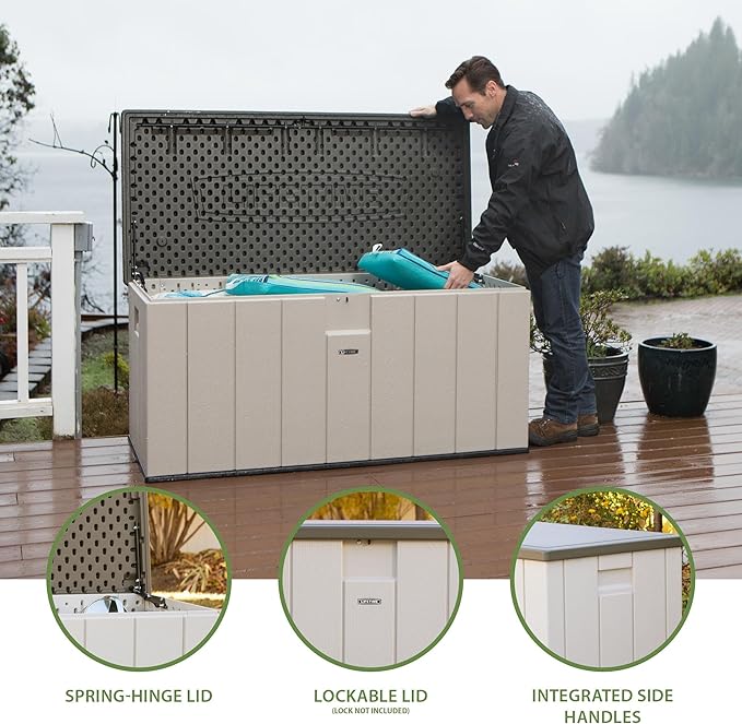 LIFETIME 60254 Heavy-Duty Outdoor Storage Deck Box, 150 Gallon, Desert Sand/Brown