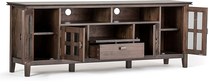 SIMPLIHOME Artisan SOLID WOOD 72 Inch Wide Transitional TV Media Stand in Natural Aged Brown for TVs up to 80 Inch, For the Living Room and Entertainment Center
