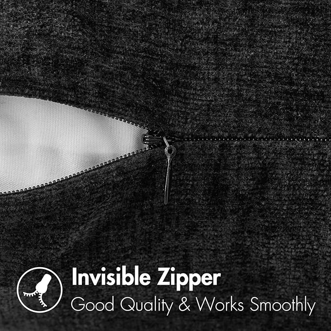 MIULEE Halloween Pack of 2 Couch Throw Pillow Covers 18x18 Inch Soft Black Chenille Pillow Covers for Sofa Living Room Solid Dyed Pillow Cases