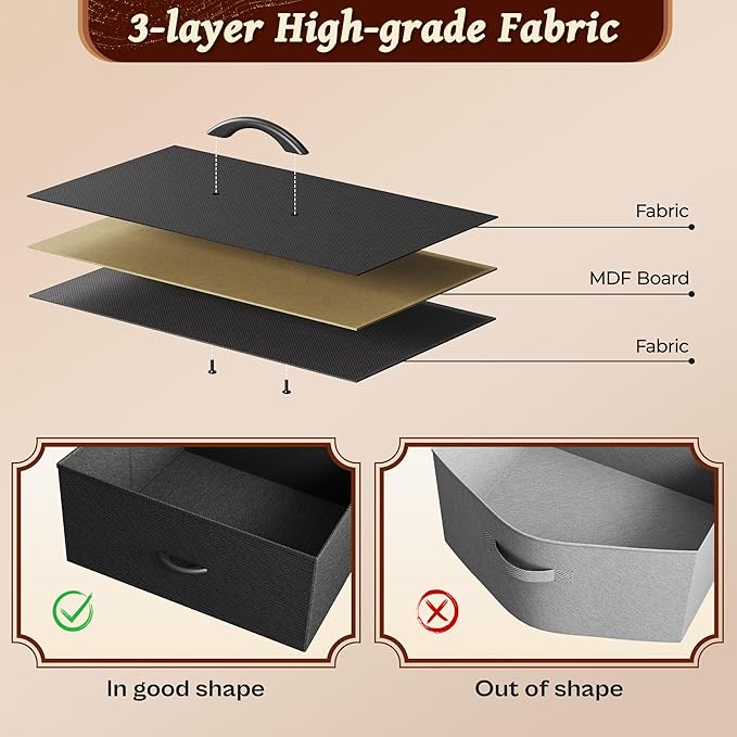 Huuger 63 Inch Long Dresser for Bedroom, Wide TV Stand for 55, 65, 70 Inch TV, 6 Drawer Dresser for Closet with Fabric Drawers, Storage Organizer for Bedroom, Entryway, Rustic Brown and Black