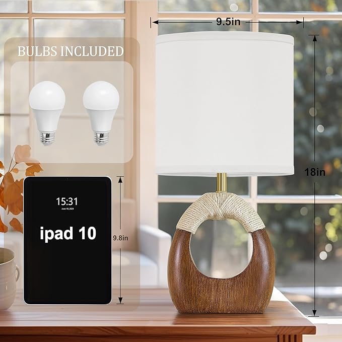 Table Lamp for Bedroom Set of 2 - Bedside Table Lamps with 3 Color Temperatures - Boho Rattan Lamps for Night Stands Small Farmhouse Living Room Lamp for Reading Sleeping Bulbs Included