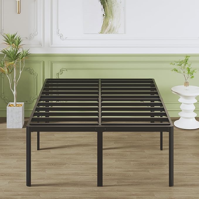 25 Inch High Queen Bed Frame with Rounded Corner Legs, Heavy Duty Metal Queen Platform Bed Frame with Steel Slats Support, No Box Spring Needed, Noise Free, Easy Assembly