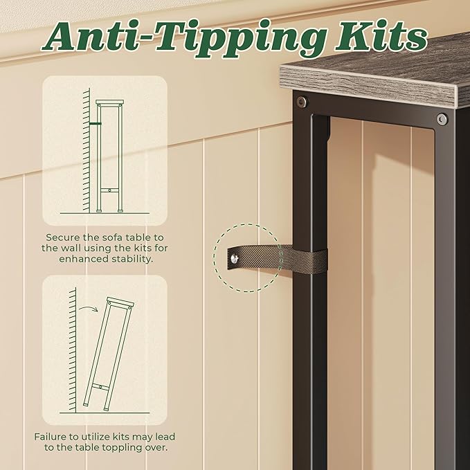 SUPERJARE 5.9 Inch Console Table with Outlet, Sofa Table, Behind Couch Table, 5.9 x 39.4 x 29.1 Inches, Metal Frame, Charging Station, Charcoal Grey