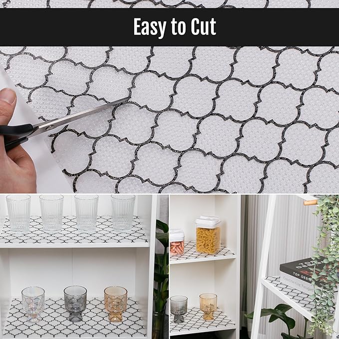 Cooyes Shelf Liner, Non Adhesive Drawer and Cabinet Liner, EVA Washable Oil-Proof Shelf Paper for Kitchen Cabinets, Refrigerator, Storage, Desks with Modern Pattern