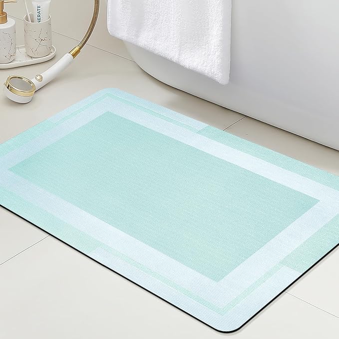 Ultra Thin Bath Mats Fit Under Door, Upgrade Backing Non Slip Bath Mat, Quick Dry Ultra Absorbent Bath Mat, Machine Washable Bathroom Rugs for Bathroom Floor, Bathtub, Kitchen, Sage Green, 36"x24"
