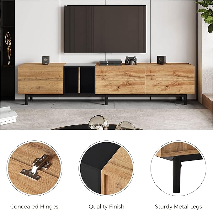 Merax Modern TV Entertainment Center with 3 Cabinets & Open Shelves, Wood TV Stand for TVs Up to 80” for Living Room Bedroom (Natural)