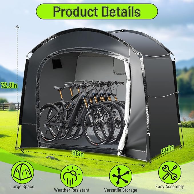Bike Storage Tent Sheds, Waterproof Storage, 7.22 * 4.92 * 6ft Bicycle Shed Tent, Outdoor Shelter with Carry Bag for Motorcycle, Garden Tool, Outdoor Activities - L