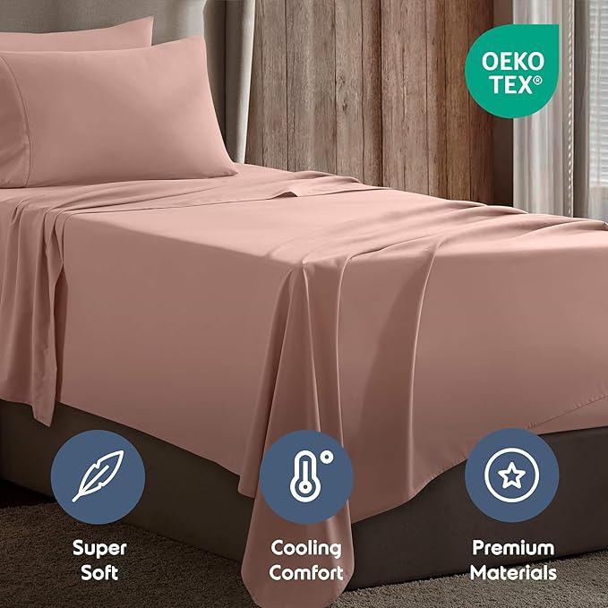 Nestl Twin Sheet Set - 1800 Ultra-Soft Microfiber Twin Bed Sheets - Double Brushed - Deep Pockets - Easy Fit - Extra Soft - 3 Piece Set - Bedding Sheets & Pillowcases (Twin, Peach Beige)