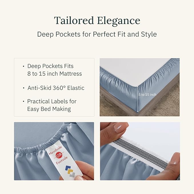 California Design Den Certified Luxury 100% Egyptian Cotton Sheets for Full Size Bed, Deep Pocket Hotel Luxury Bed Sheets Set, Sateen Extra Soft Cooling Bed Sheets for Hot Sleepers (Blue, Full)