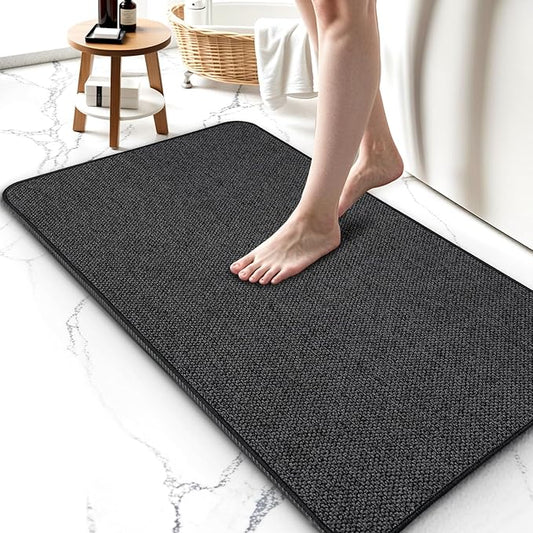 Upgraded Thin Bathroom Rugs, Bath Mat Super Absorbent, Bath Rugs Rubber Backing Non-Slip, Quick Dry Machine Washable, Cozy Cloth Bathroom Mat fit Under Door/Sink/ Bathtub/Shower/Kids 24''x36''-Black