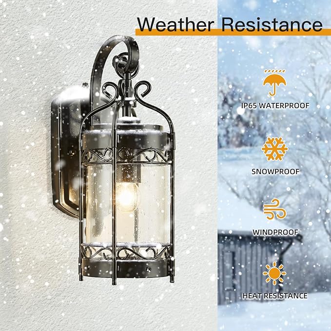 Dusk to Dawn Sensor Outdoor Wall Sconce,14.96" H Vintage Exterior Light Fixture with IP65 Waterproof,Classical European Style Porch Light with Bubble Glass for Garage Yards Patio