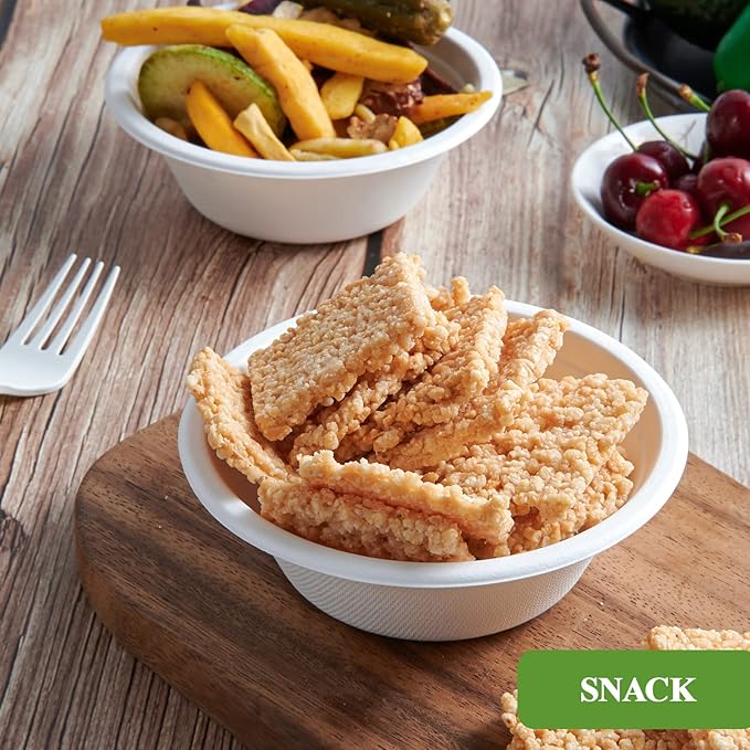 Vplus 500 Pack 12 OZ Paper Bowls Bulk, Disposable Compostable, Eco-friendly Bagasse, Heavy-duty Bowls Perfect for Milk Cereals, Snacks, Salads