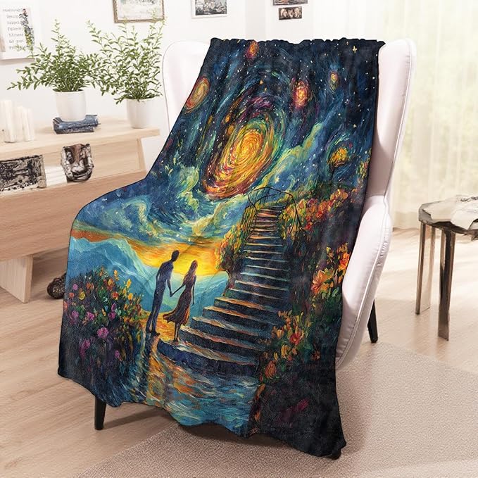 Romantic Starry Night Blanket, Cozy Flannel Dreamy Galaxy Sky Throw Blanket for Couch Outdoor, Plush Soft Lightweight Travel Blankets for Bed Decor and Gifts, for Women Men Adults 40"x50"