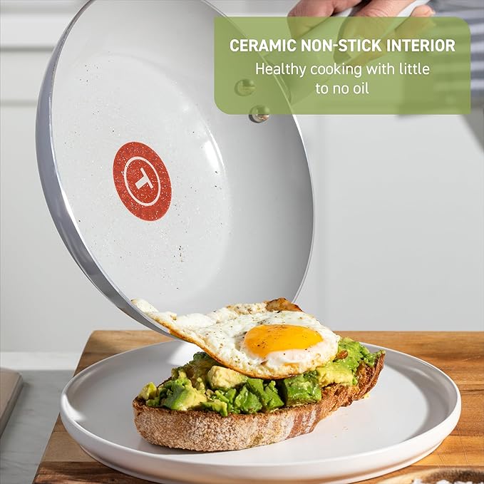 T-Fal Refresh Ceramic Nonstick Frying Pan with Lid, 5 Qt, Oven Safe to 350°F Cookware, Skillet Pots and Pans, Mint Green