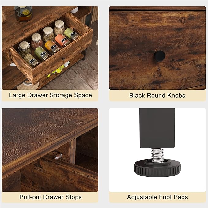 Mexin Console Table with Drawer Shelves, Entryway Table with 3 Tier Storage Shelves, Industrial Wood Hallway Sofa Table for Living Room, Couch, Foyer, Kitchen Counter, 47 Inch Rustic Brown