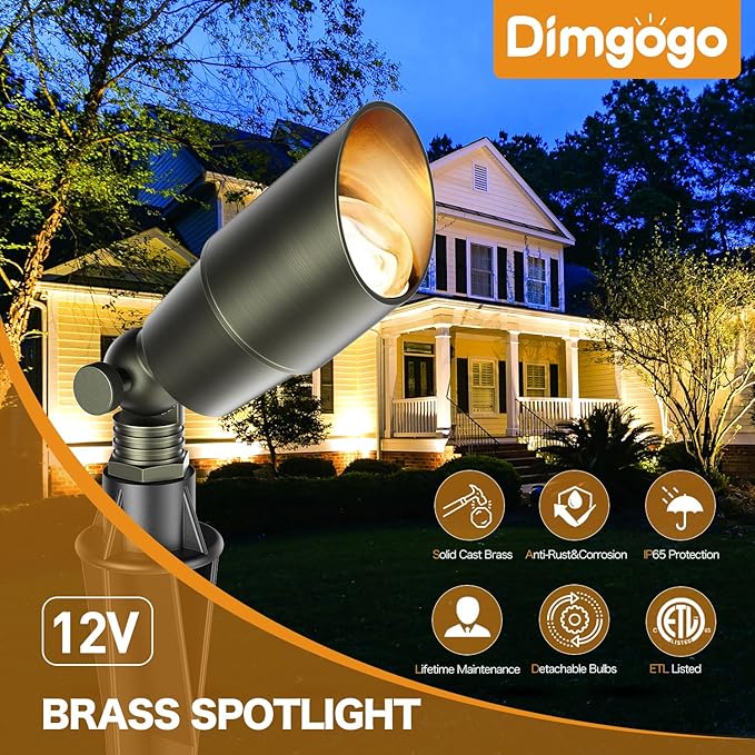 Low Voltage Landscape Lighting, 12V Brass Landscape Lighting Solid - Heavy Duty Waterproof Outdoor Up Lighting for Garden, Yard, Trees, Path & Deck - Bronze Accent Lighting(No Bulb)