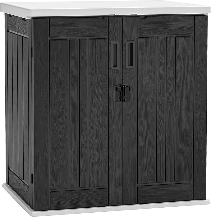 YITAHOME Outdoor Storage Cabinet with 2 Shelves, Waterproof Resin Horizontal Tool Shed, Lockable 15 cu. ft. Storage Shed for Patio, Garden, Yard, Dark Gray