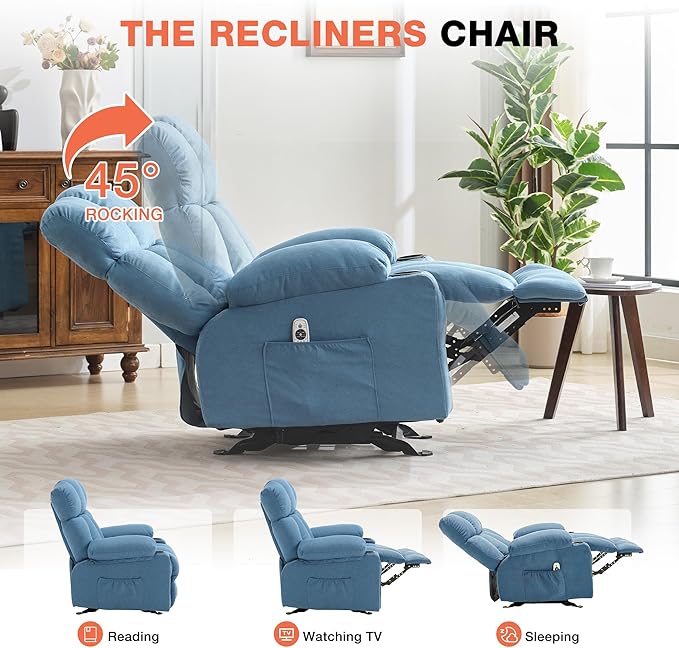 Massage Rocker Recliner Chair with Heat, Ergonomic Overstuffed Reclining Lounge Chair with Side Pockets, USB Charging Port, Sturdy Metal Frame, Comfortable Modern Design for Living Room