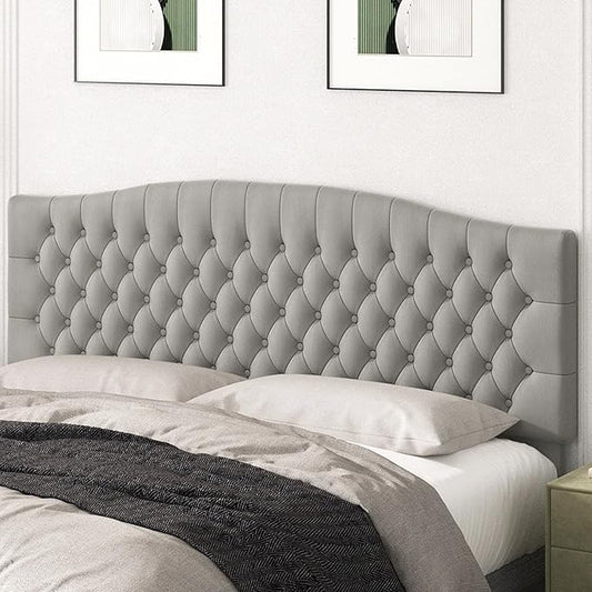 King Headboard Only, Upholstered Headboard for Adjustable Bed Velvet Tufted Cal King Size Wall Mounted Head Board with Solid Wood Legs Head Board, Gray