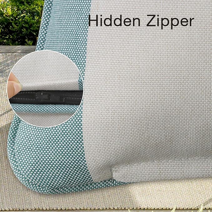 Decorative Outdoor Water Repellent Throw Pillows with Inserts, Set of 4, 18" x18" Pillows for Patio, Backyard, Bed, Couch, and Patio Furniture, Turquoise Stripe